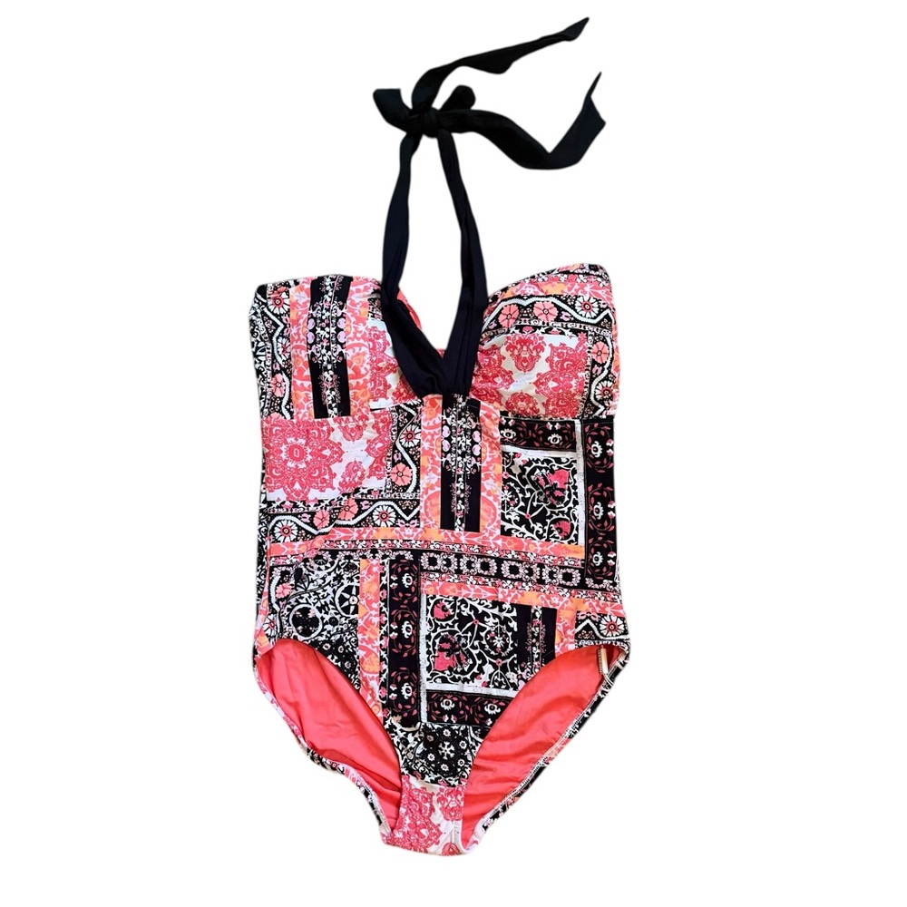 Seafolly Anthropologie Silk Market Boho Halter Maillot One Piece Swimsuit 10 - Picture 3 of 11